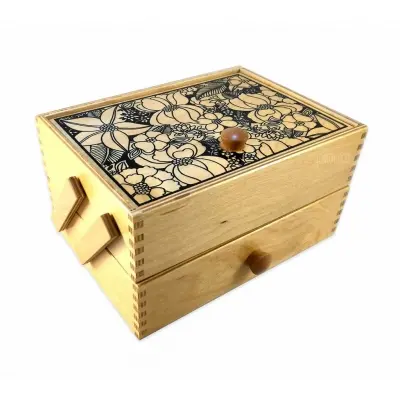 Wooden Sewing Box With 2 Tier Drawers Wıthout Handle