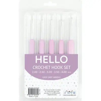 Hello Silicone Handle Crochet Set, 5 Pieces Knitting Crochet, Pink