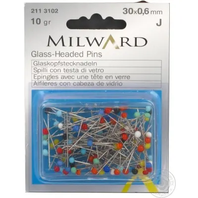 Milward Glass Headed Pins 10gr 30x0.6mm