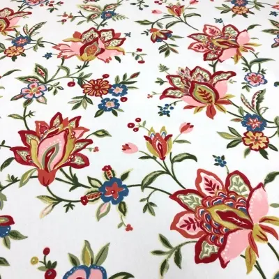 Özel Tasarım Pamuk Kumaş, Perde, Elbise, Koltuk İçin, Beyaz zemin üzerine Çiçek desenli