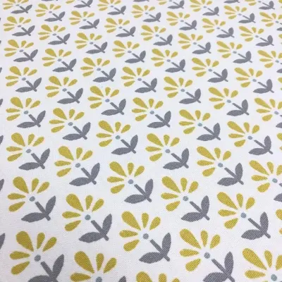 Özel Tasarım Pamuk Kumaş, Perde, Elbise, Koltuk İçin, Beyaz zemin üzerine Sarı çiçek desenli