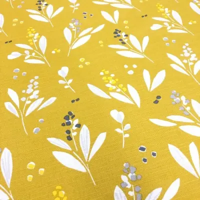 Özel Tasarım Pamuk Kumaş, Perde, Elbise, Koltuk İçin, Hardal sarısı zemin üzerine Çiçek desenli