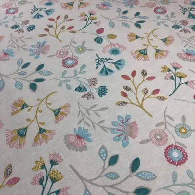 Özel Tasarım Pamuk Kumaş, Perde, Elbise, Koltuk İçin, Krem zemin üzerine Çiçek desenli