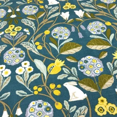 Özel Tasarım Pamuk Kumaş, Perde, Elbise, Koltuk İçin, Lacivert zemin üzerine çiçek desenli