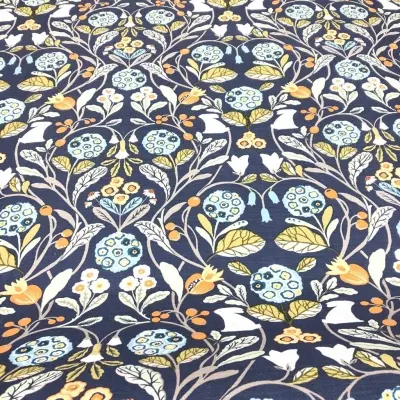 Özel Tasarım Pamuk Kumaş, Perde, Elbise, Koltuk İçin, Mavi zemin üzerine Çiçek desenli