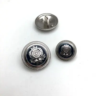 Metal Blazer Ceket Düğmesi, Gümüş-Lacivert Renk, 2 boy Seçeneği