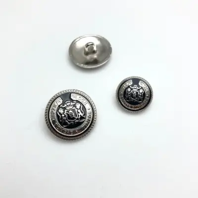 Metal Blazer Ceket Düğmesi, Gümüş-Siyah Renk, 2 boy Seçeneği