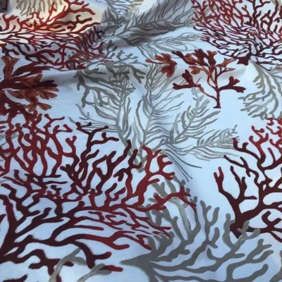 Özel Tasarım Pamuk Kumaş, Perde, Elbise, Koltuk İçin, Beyaz zemin üzerine Mercan Desenli