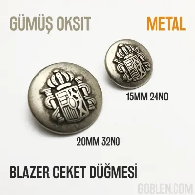 Metal Blazer Ceket Düğmesi, Gümüş Oksit, 2 boy