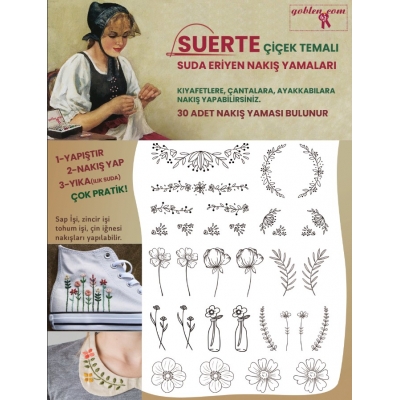 Suerte Water-Soluble Embroidery Patches, 30 Patterns, Easy Embroidery Patch For Clothing Bag
